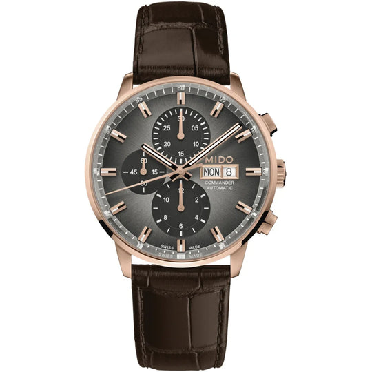 Mido Commander Chronograph Men's Grey Dial Brown Leather Strap Automatic Watch M016.414.36.081.00