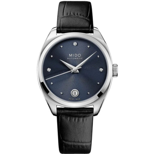 Mido Belluna Royal Lady Women's Blue Dial Black Leather Strap Automatic Watch M024.307.16.046.00