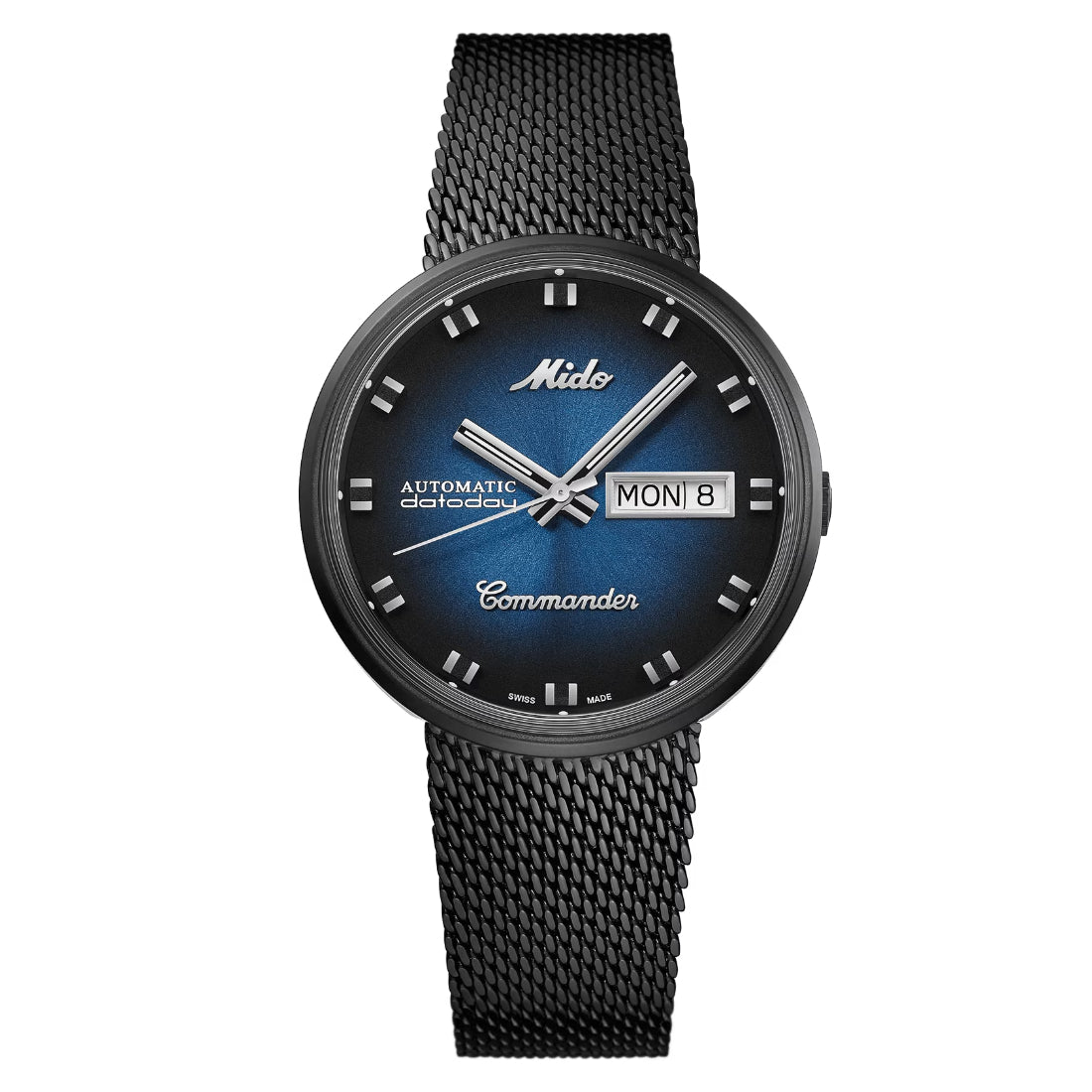 Mido Commander Shade Men's Blue Gradient Dial Black Stainless Steel Bracelet Automatic Watch M8429.3.25.11