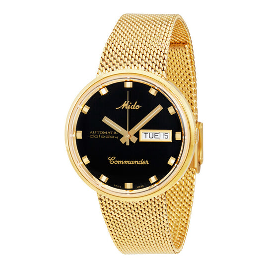 Mido Commander 1959 Unisex Black Dial Yellow Gold-Tone Stainless Steel Bracelet Automatic Watch M842932813