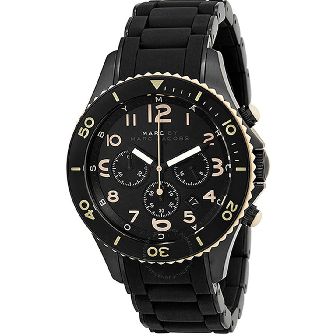 Marc Jacobs Rock Chronograph Men's Black Dial Silicone-Wrapped Stainless Steel Bracelet Quartz Watch MBM2583