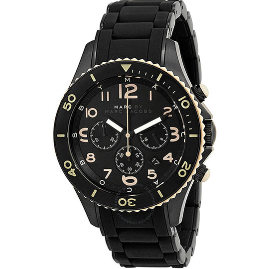 Marc Jacobs Rock Chronograph Men's Black Dial Silicone-Wrapped Stainless Steel Bracelet Quartz Watch MBM2583