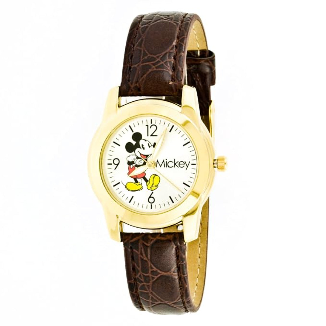 Mickey Mouse Classic Women's White Dial Brown Leather Strap Quartz Watch MCK612
