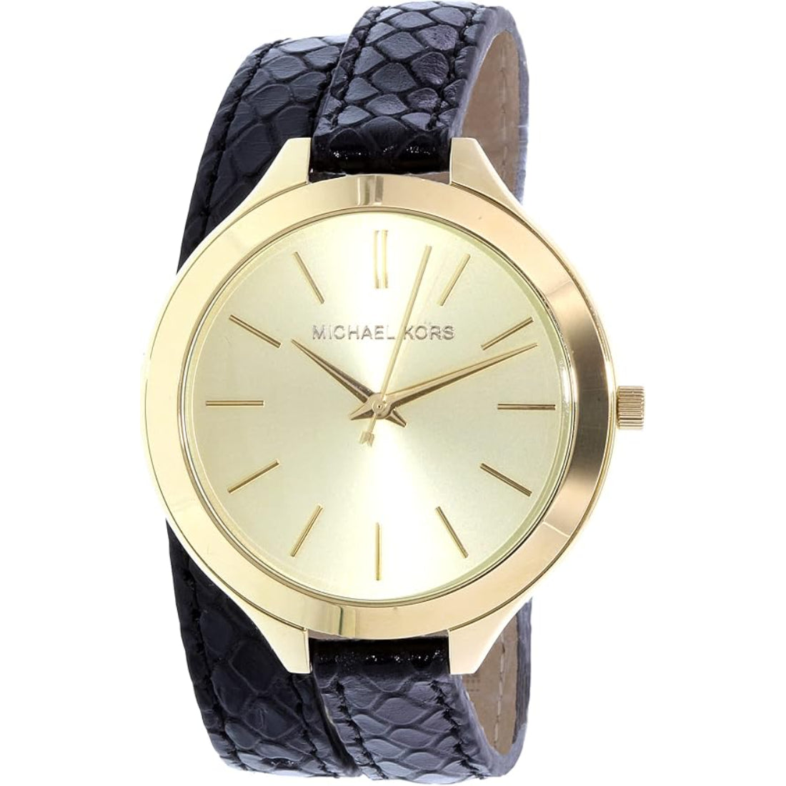 Michael Kors Runway Women's Gold Dial Black Leather Strap Quartz Watch MK2315