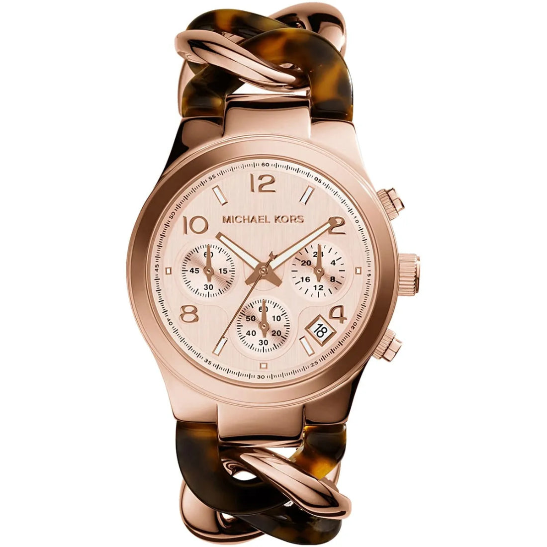 Michael Kors Runway Twist Women's Rose Gold Dial Stainless Steel and Tortoise Acetate Bracelet Quartz Watch MK4269