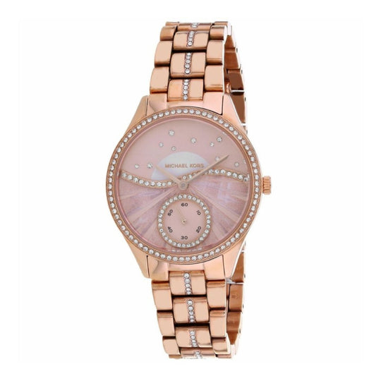 Michael Kors Lauryn Women's Pink Dial Rose Gold-Tone Stainless Steel Bracelet Quartz Watch MK4436