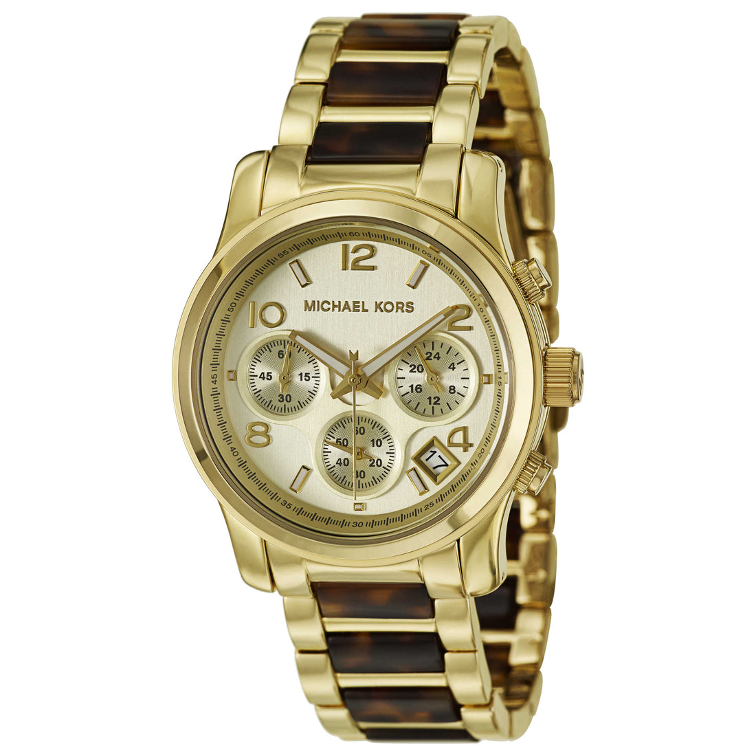 Michael Kors Runway Women's Gold Dial Gold-Tone Stainless Steel and Tortoise Acetate Bracelet Quartz Watch MK5659