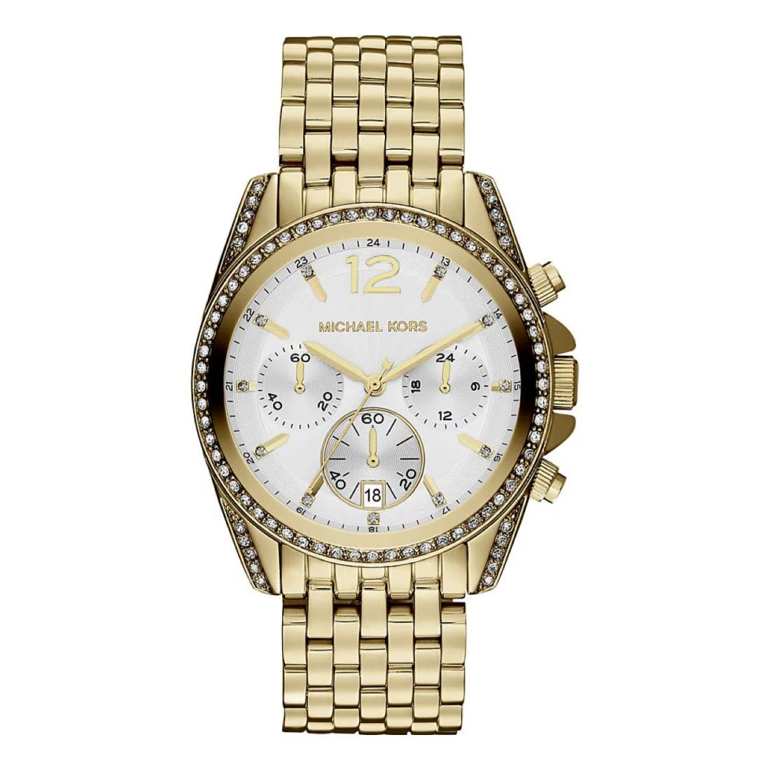 Michael Kors Pressley Women's White Dial Gold-Tone Stainless Steel Bracelet Quartz Watch MK5835