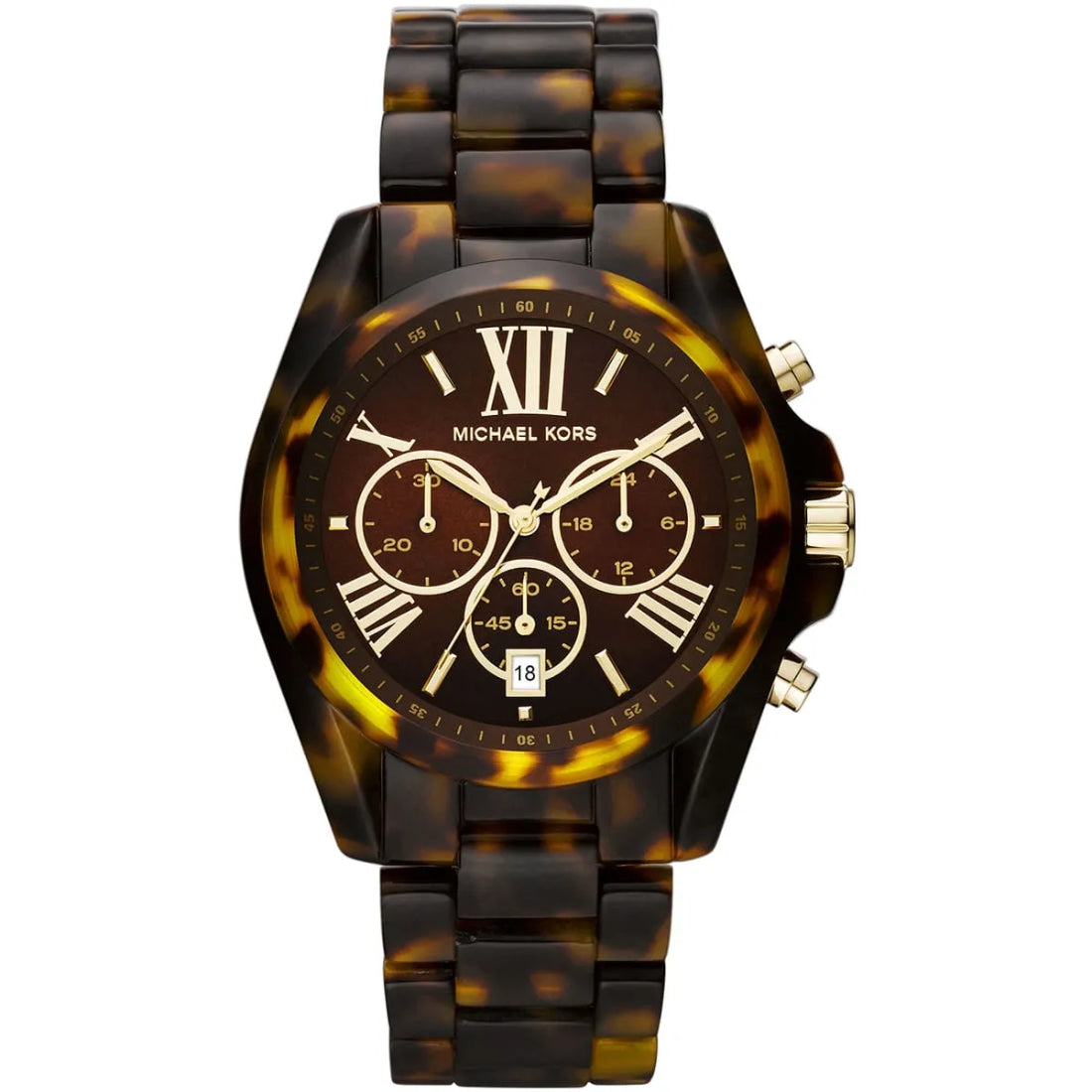 Michael Kors Bradshaw Women's Brown Mother-of-Pearl Dial Tortoise Resin and Stainless Steel Bracelet Quartz Watch MK5839