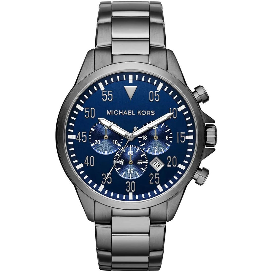 Michael Kors Gage Men's Blue Dial Gunmetal and Silver-Tone Stainless Steel Bracelet Quartz Watch MK8443