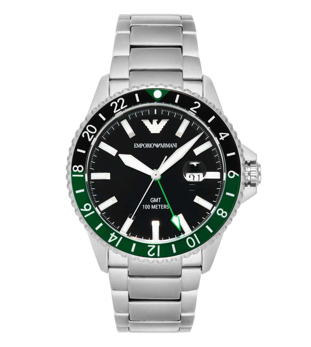 Emporio Armani Diver (World Explorer GMT) Men's Silver Bracelet Quartz Watch - AR11589