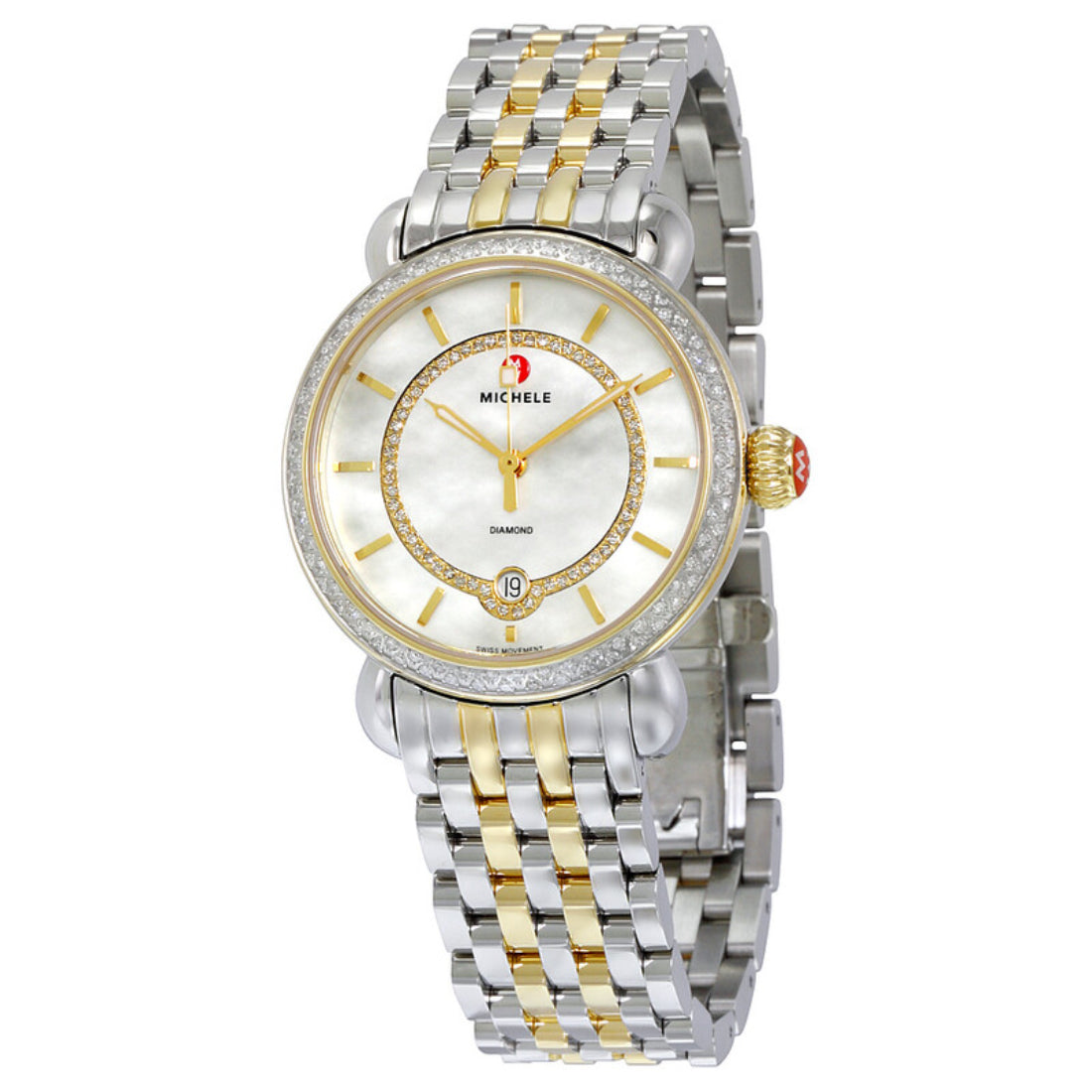 Michele CSX Elegance Women's White Mother-of-Pearl Dial Two-Tone Stainless Steel Bracelet Quartz Watch MWW03T000042