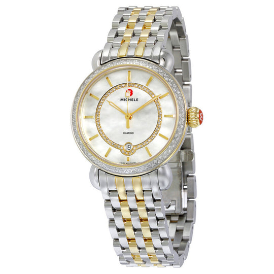 Michele CSX Elegance Women's White Mother-of-Pearl Dial Two-Tone Stainless Steel Bracelet Quartz Watch MWW03T000042