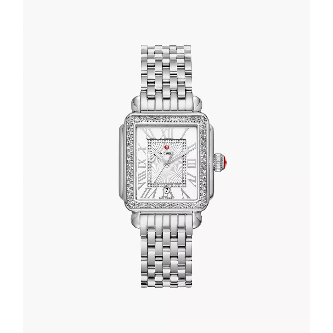 Michele Deco Madison Mid Women's Silver White Sunray Dial Stainless Steel Bracelet Quartz Watch MWW06G000001