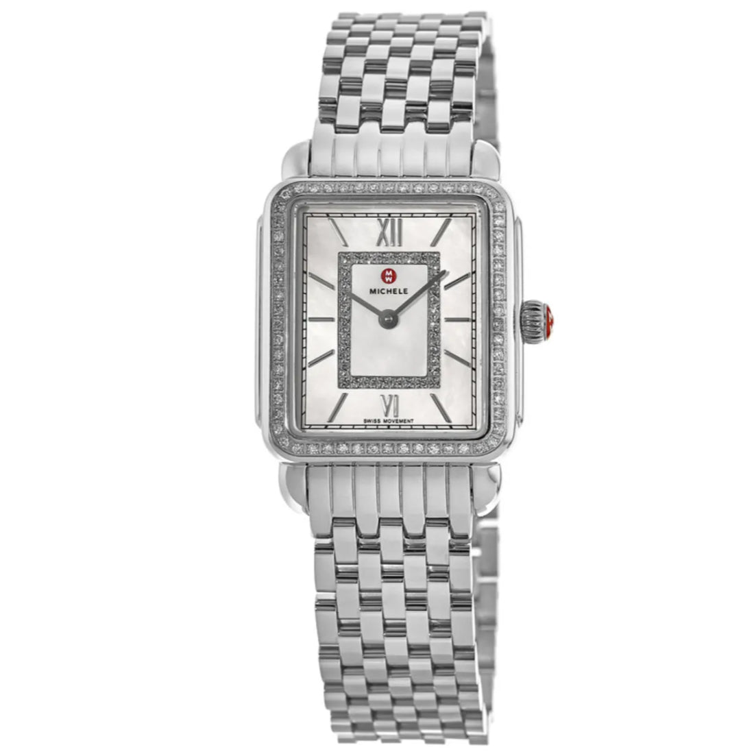 Michele Deco II Women's White Mother-of-Pearl Dial Stainless Steel Bracelet Quartz Watch MWW06I000001