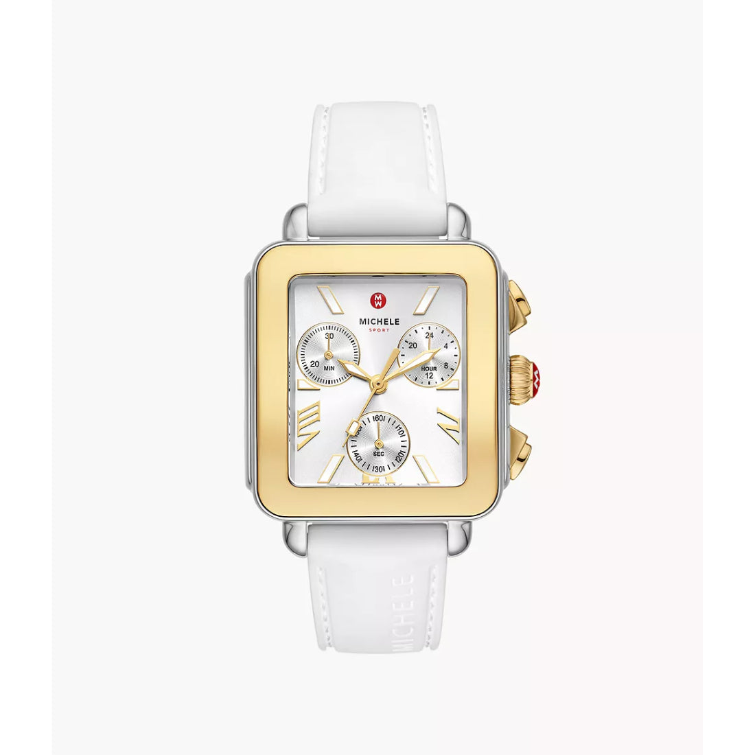 Michele Deco Sport Women's Silver Sunray Dial White Silicone Strap Quartz Watch MWW06K000069
