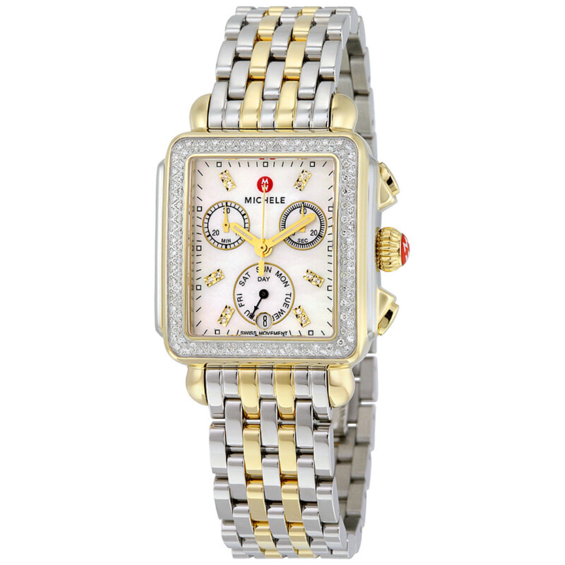 Michele Deco Diamond Women's White Mother-of-Pearl Dial Two-Tone Stainless Steel Bracelet Quartz Watch MWW06P000108
