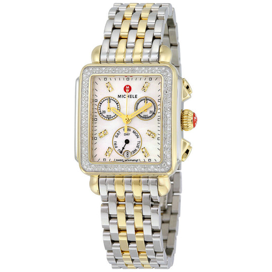 Michele Deco Diamond Women's White Mother-of-Pearl Dial Two-Tone Stainless Steel Bracelet Quartz Watch MWW06P000108