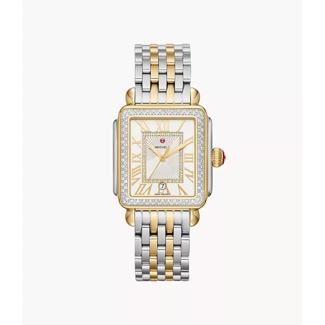 Michele Deco Madison Women's Silver Sunray Dial Two-Tone Stainless Steel Bracelet Quartz Watch MWW06T000144