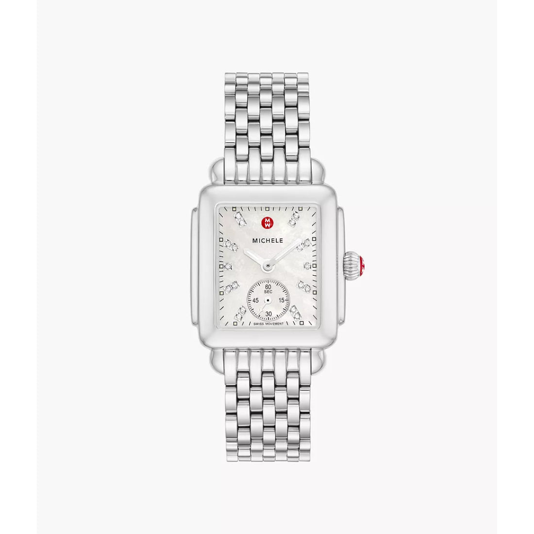 Michele Deco Mid Women's White Mother-of-Pearl Dial Stainless Steel Bracelet Quartz Watch MWW06V000002
