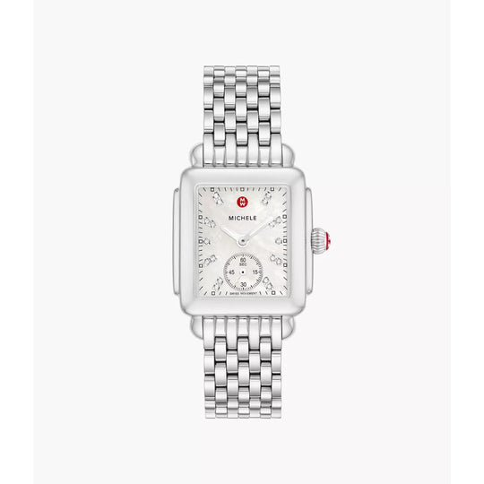 Michele Deco Mid Women's White Mother-of-Pearl Dial Stainless Steel Bracelet Quartz Watch MWW06V000002