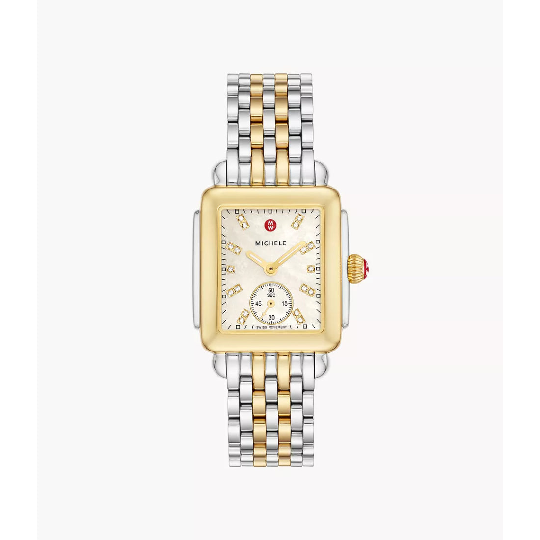 Michele Deco Mid Women's White Mother-of-Pearl Dial Two-Tone Stainless Steel Bracelet Quartz Watch MWW06V000042