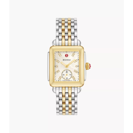 Michele Deco Mid Women's White Mother-of-Pearl Dial Two-Tone Stainless Steel Bracelet Quartz Watch MWW06V000042