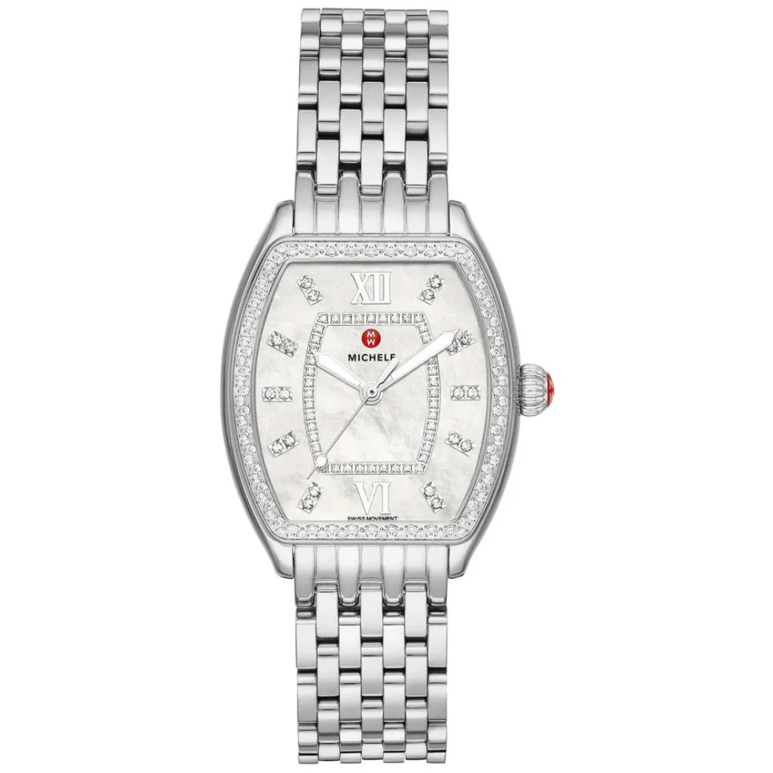 Michele Releve Women's White Mother-of-Pearl Dial Stainless Steel Bracelet Quartz Watch MWW19B000001