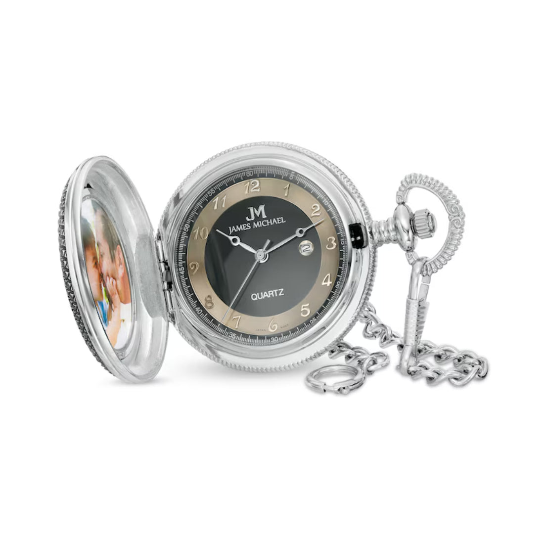 James Michael Men's Black Dial Silver-Tone Alloy Case Quartz Pocket Watch PDA181007