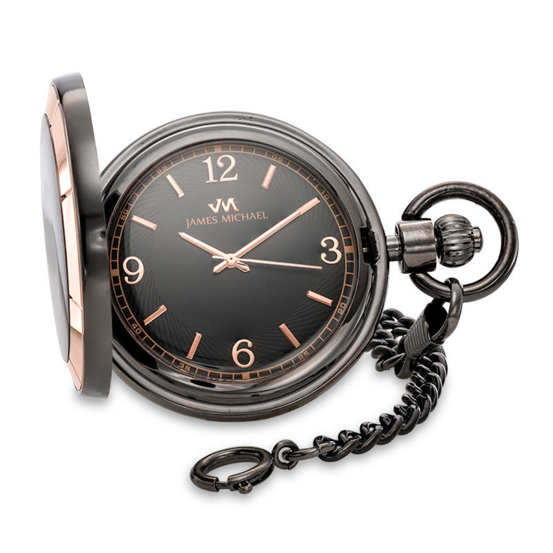 James Michael Men's Black Dial Grey Alloy Case Quartz Pocket Watch PDA181029B