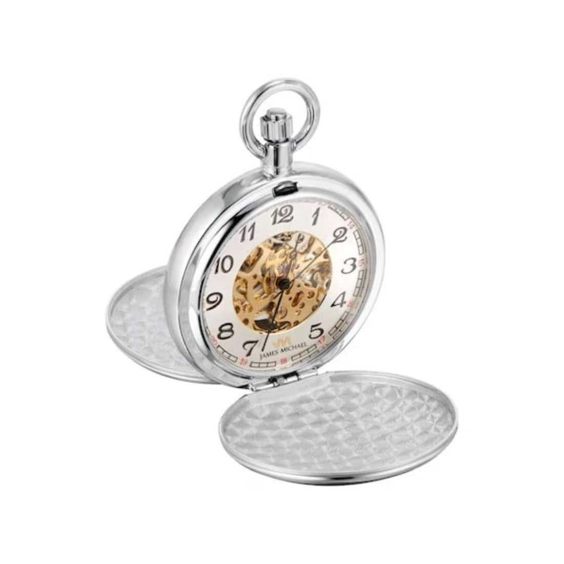 James Michael Men's Silver-tone Waldemar Curb Chain Mechanical Pocket Watch - PMA011003W
