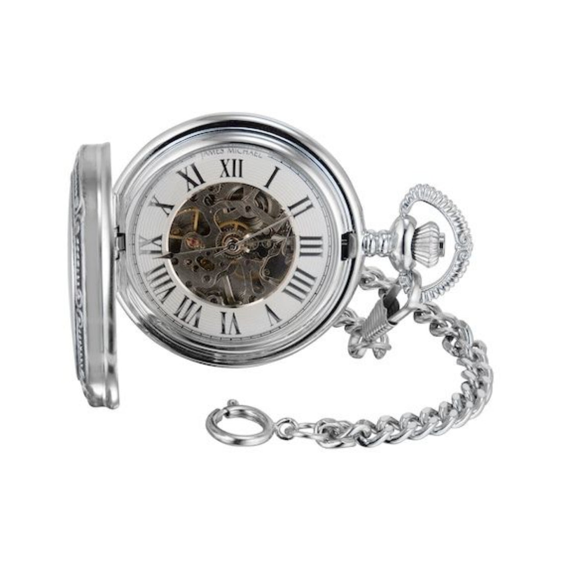 James Michael Men's Silver-tone Pocket Chain Mechanical Pocket Watch - PMA011011W