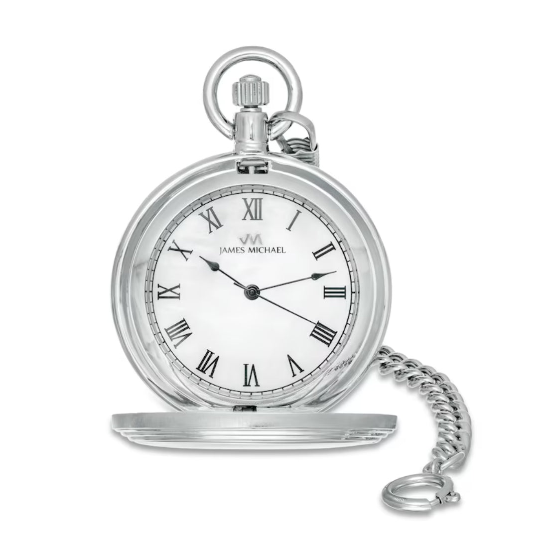 James Michael Men's Mother-of-Pearl Dial Silver-Tone Alloy Case Quartz Pocket Watch PQA181147W