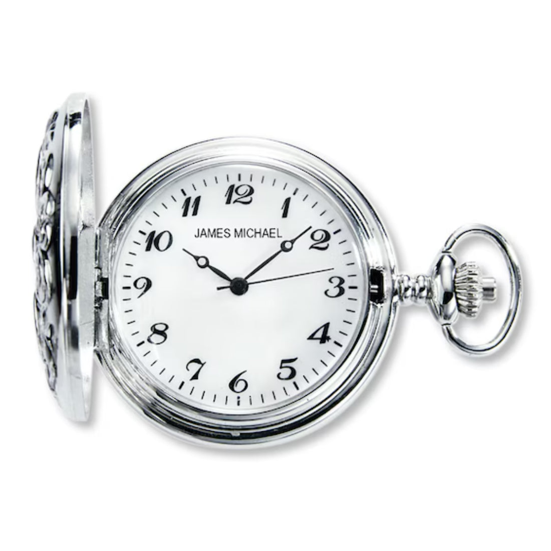 James Michael Men's White Dial Silver-Tone Metal Case Quartz Pocket Watch PQG011001