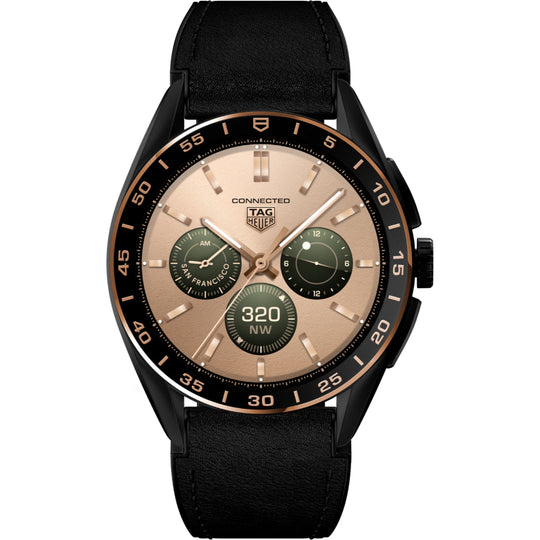 TAG Heuer Connected Calibre E4 Men's Black LCD Dial Leather and Rubber Strap Quartz Watch SBR8A83.BT6302