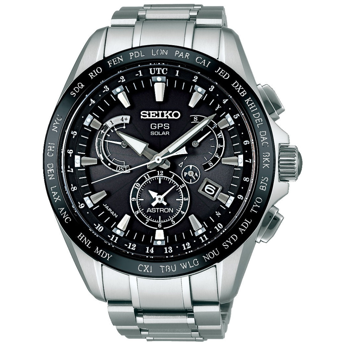 Seiko Astron Men's Black Dial Titanium Bracelet Quartz Watch SBXB045