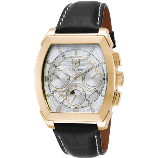 S.Coifman SC0088 Men's Chronograph Silver Dial Black Leather Strap Watch 45mm