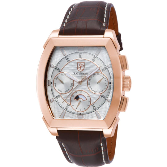 S.Coifman SC0090 Men's Chronograph Silver Dial Brown Leather Strap Watch 45mm