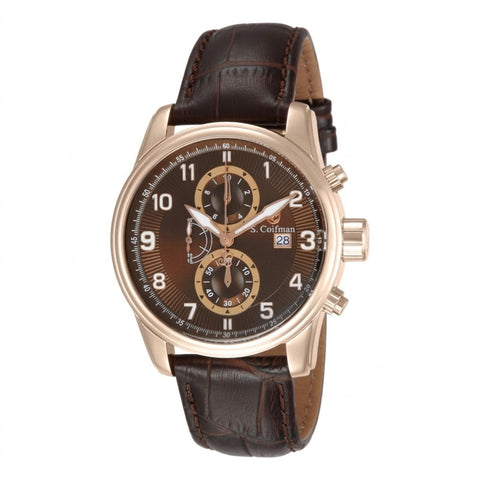 S.Coifman SC0093 Men's Chronograph Brown Dial Brown Leather Strap Watch 45mm