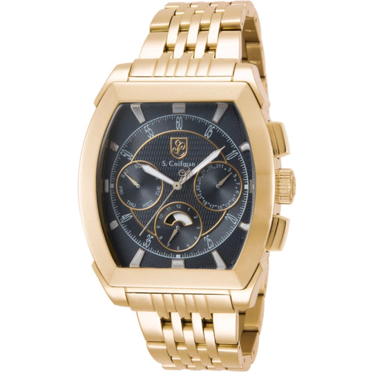 S.Coifman SC0094 Men's Heritage Chronograph Black Dial Gold-Tone Stainless Steel Bracelet Watch 45mm