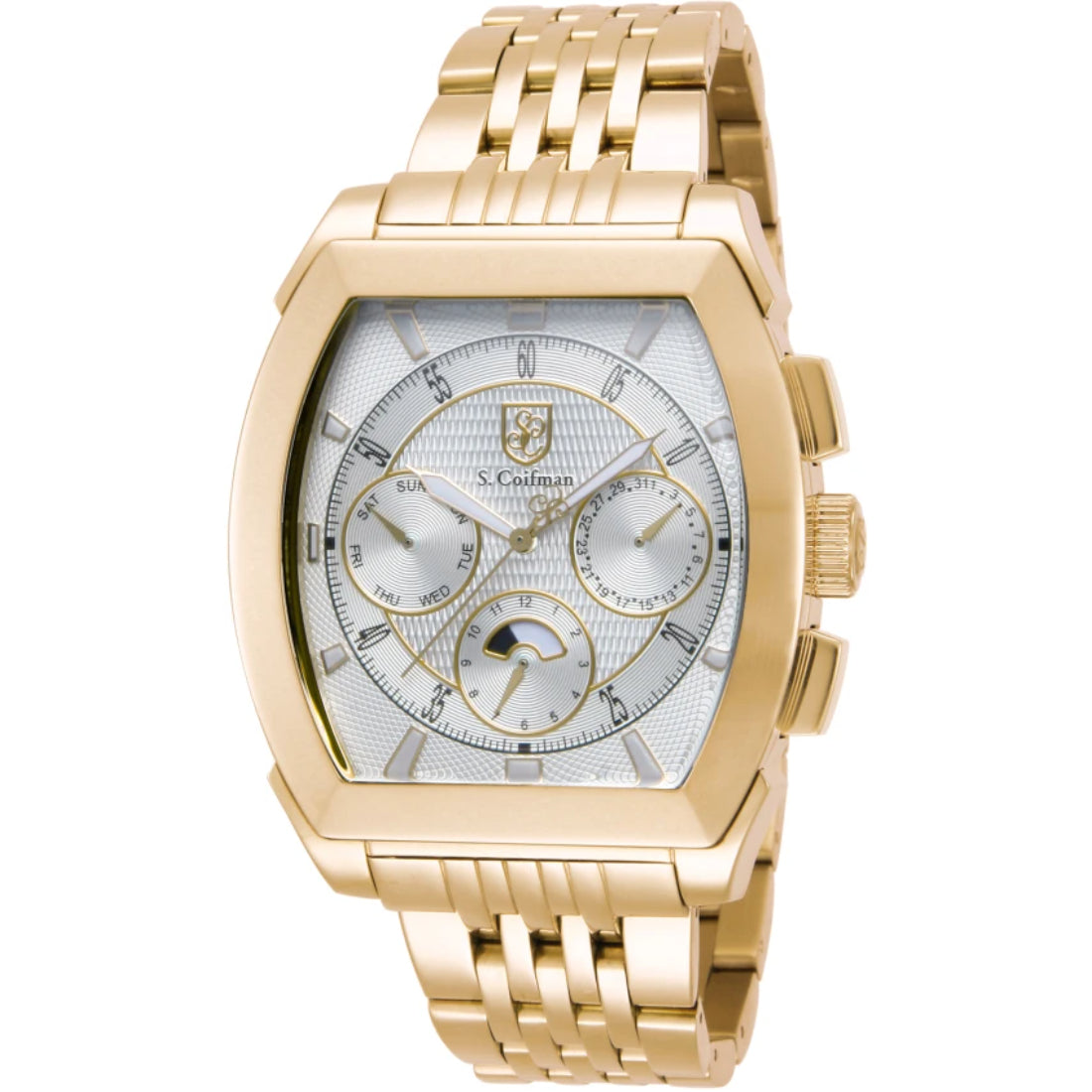 S.Coifman SC0095 Men's Heritage Chronograph Silver Dial Gold-Tone Stainless Steel Bracelet Watch 45mm