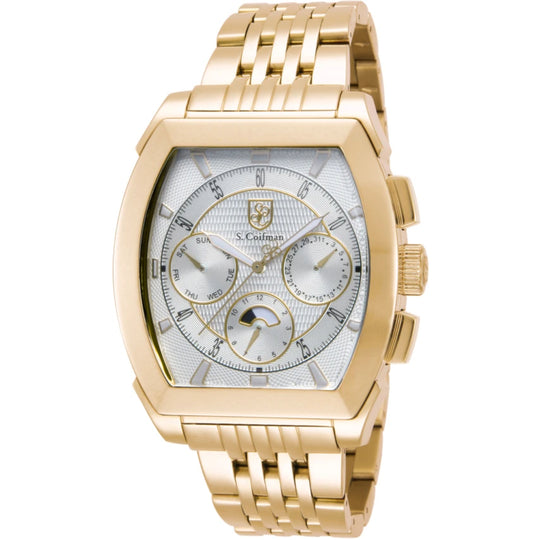 S.Coifman SC0095 Men's Heritage Chronograph Silver Dial Gold-Tone Stainless Steel Bracelet Watch 45mm