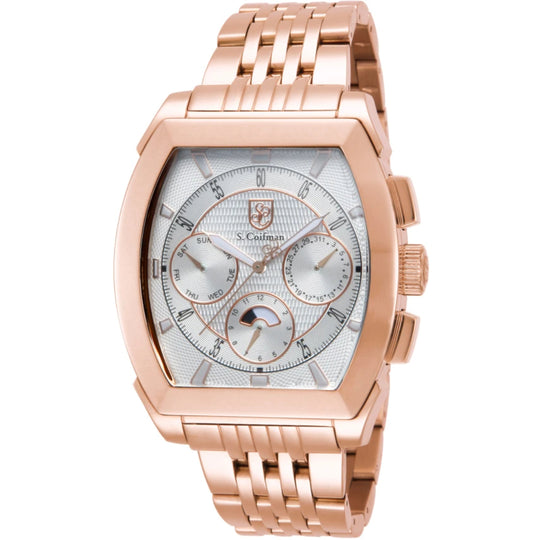 S.Coifman SC0096 Men's Heritage Chronograph Silver Dial Gold-Tone Stainless Steel Bracelet Watch 45mm