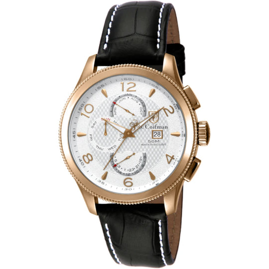 S.Coifman SC0109 Men's Heritage Chronograph Silver Dial Black Leather Strap Watch 44mm