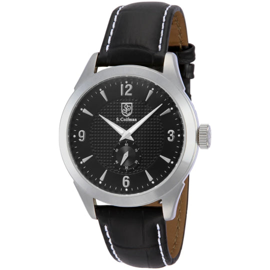 S.Coifman SC0112 Men's Heritage Quartz Black Dial Black Leather Strap Watch 45mm