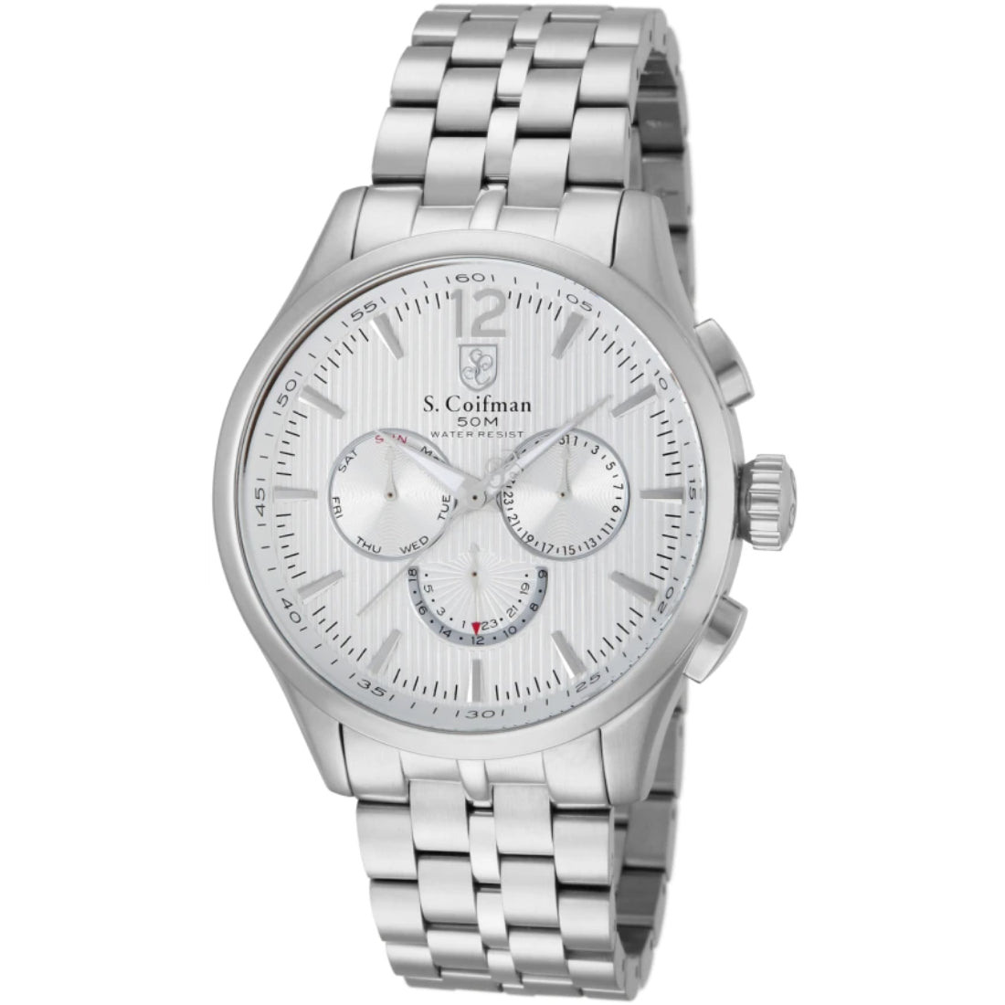 S.Coifman SC0126 Men's Heritage Chronograph Silver Dial Stainless Steel Bracelet Watch 44mm