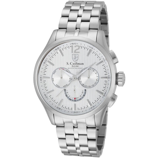 S.Coifman SC0126 Men's Heritage Chronograph Silver Dial Stainless Steel Bracelet Watch 44mm