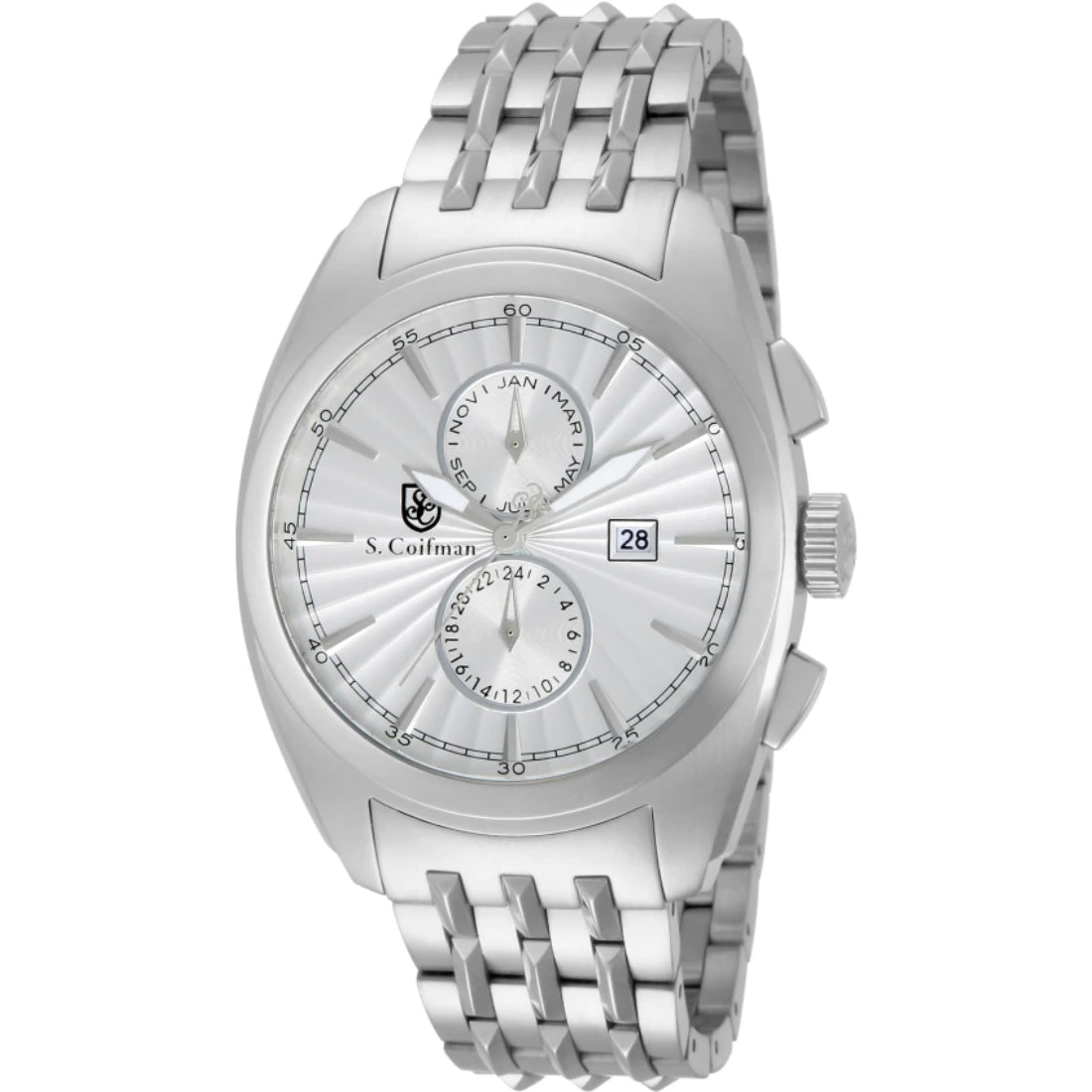 S.Coifman SC0136 Men's Heritage Chronograph Silver Dial Stainless Steel Bracelet Watch 44mm