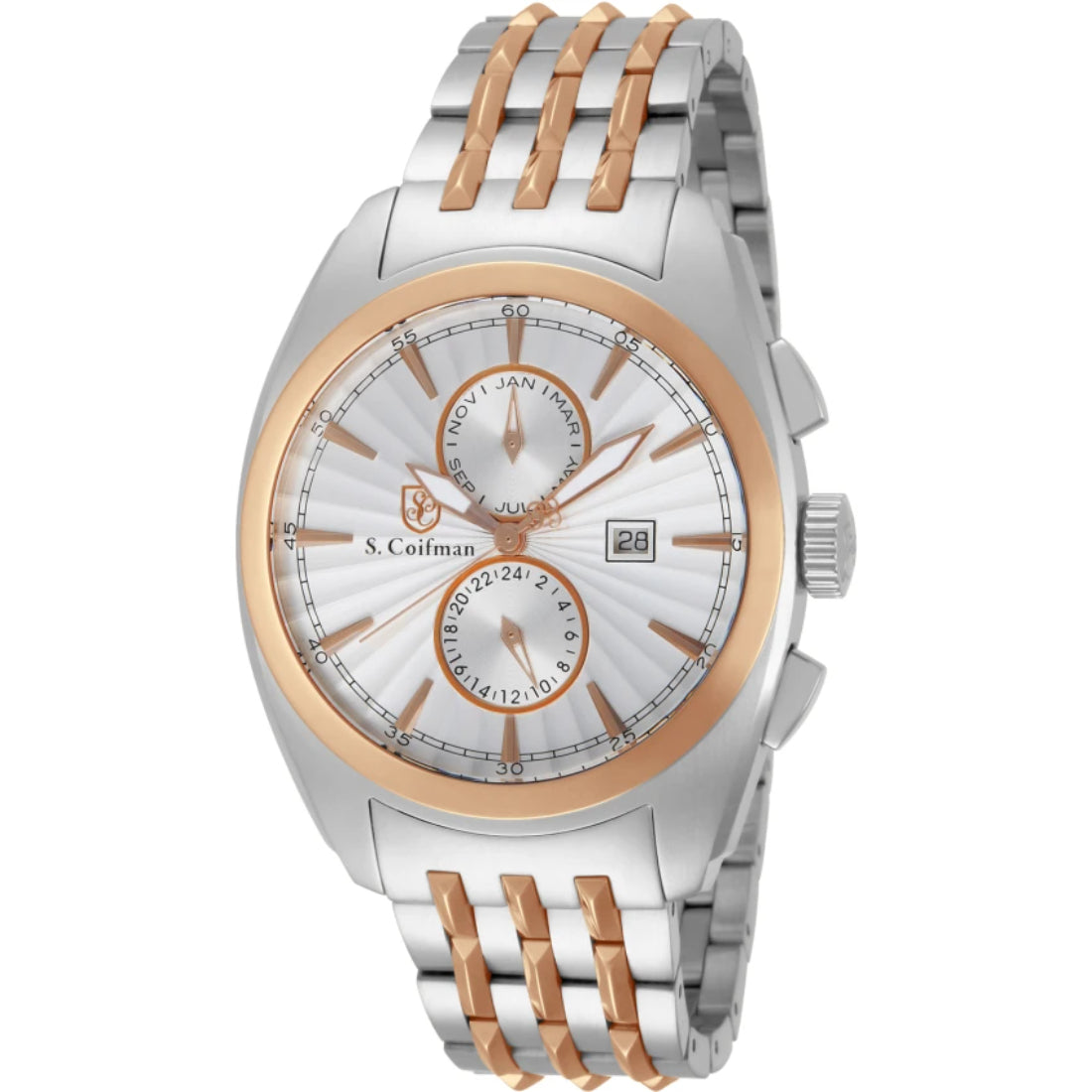 S.Coifman SC0140 Men's Noble Chronograph Silver Dial Two-Tone Stainless Steel Bracelet Watch 44mm