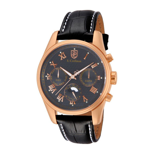 S.Coifman SC0159 Men's Heritage Chronograph Grey Dial Black Leather Strap Watch 45mm